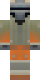 a battle-worn pilot in orange plating with scorch marks