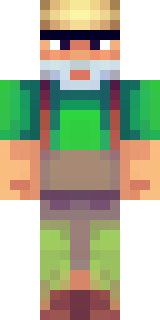 a farmer villager in a straw hat with a green apron