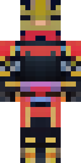 a samurai in red lacquered armor with a horned helmet