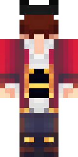 a pirate captain in a long red coat and tricorn hat