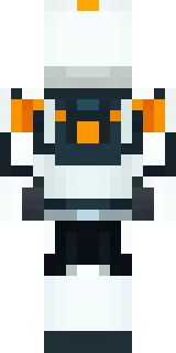 a mecha pilot in a white flight suit with a segmented helmet