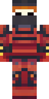 a samurai in red lacquered armor with a horned helmet