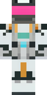 a mecha pilot in a white flight suit with a segmented helmet