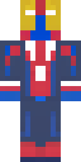 a masked hero in a sleek red and blue suit with a chest emblem
