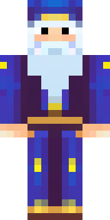 an old wizard in a starry midnight-blue robe and pointed hat