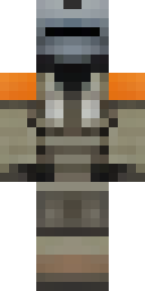 a battle-worn pilot in orange plating with scorch marks