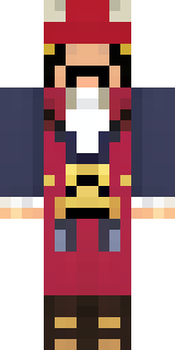 a pirate captain in a long red coat and tricorn hat