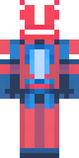 a masked hero in a sleek red and blue suit with a chest emblem