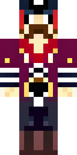 a pirate captain in a long red coat and tricorn hat