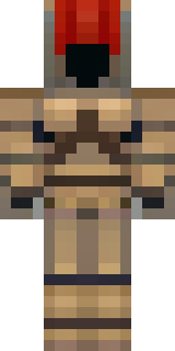 a gladiator in bronze arm guards and a red-plumed helmet
