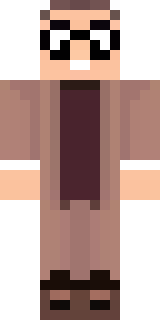 a friendly villager librarian in brown robes with glasses