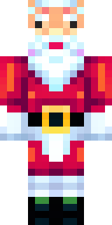 a jolly Santa in a red suit with a white beard and sack