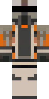 a battle-worn pilot in orange plating with scorch marks