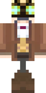 a steampunk inventor in a brown leather coat and brass goggles