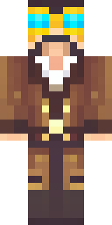 a steampunk inventor in a brown leather coat and brass goggles