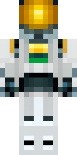 a mecha pilot in a white flight suit with a segmented helmet