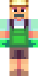 a farmer villager in a straw hat with a green apron