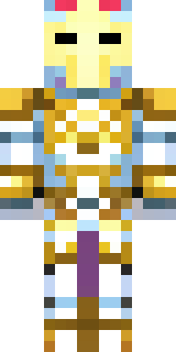 a royal paladin in gold-trimmed white armor with a red cape