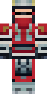 a samurai in red lacquered armor with a horned helmet