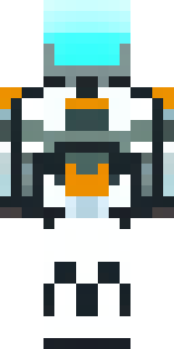 a mecha pilot in a white flight suit with a segmented helmet