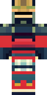 a samurai in red lacquered armor with a horned helmet