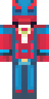 a masked hero in a sleek red and blue suit with a chest emblem