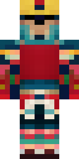 a samurai in red lacquered armor with a horned helmet