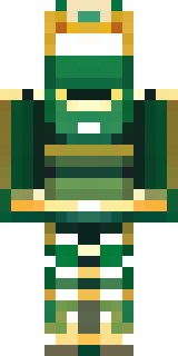 a jade samurai in green and gold ceremonial armor