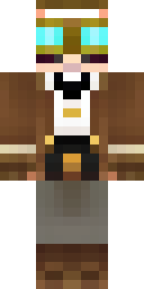 a steampunk inventor in a brown leather coat and brass goggles