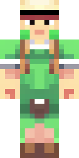 a farmer villager in a straw hat with a green apron