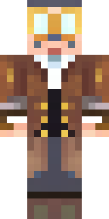 a steampunk inventor in a brown leather coat and brass goggles