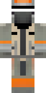 a battle-worn pilot in orange plating with scorch marks