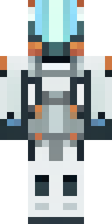 a mecha pilot in a white flight suit with a segmented helmet