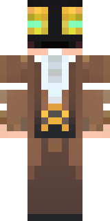 a steampunk inventor in a brown leather coat and brass goggles