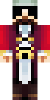 a pirate captain in a long red coat and tricorn hat