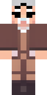 a friendly villager librarian in brown robes with glasses