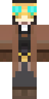 a steampunk inventor in a brown leather coat and brass goggles