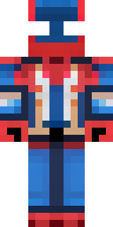 a masked hero in a sleek red and blue suit with a chest emblem