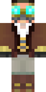 a steampunk inventor in a brown leather coat and brass goggles