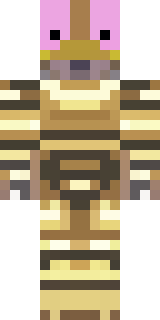 a piglin brute in gold armor with a snout and tusks