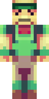 a farmer villager in a straw hat with a green apron