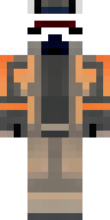 a battle-worn pilot in orange plating with scorch marks