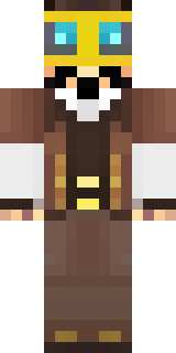 a steampunk inventor in a brown leather coat and brass goggles