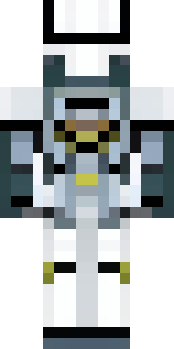 a mecha pilot in a white flight suit with a segmented helmet