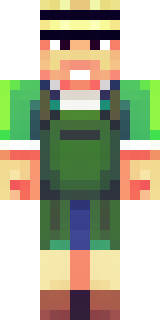 a farmer villager in a straw hat with a green apron