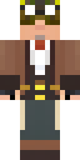 a steampunk inventor in a brown leather coat and brass goggles