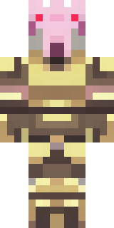 a piglin brute in gold armor with a snout and tusks