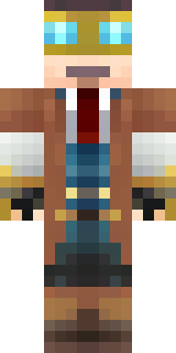 a steampunk inventor in a brown leather coat and brass goggles