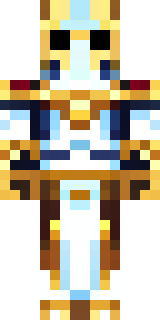 a royal paladin in gold-trimmed white armor with a red cape