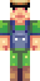 a farmer villager in a straw hat with a green apron